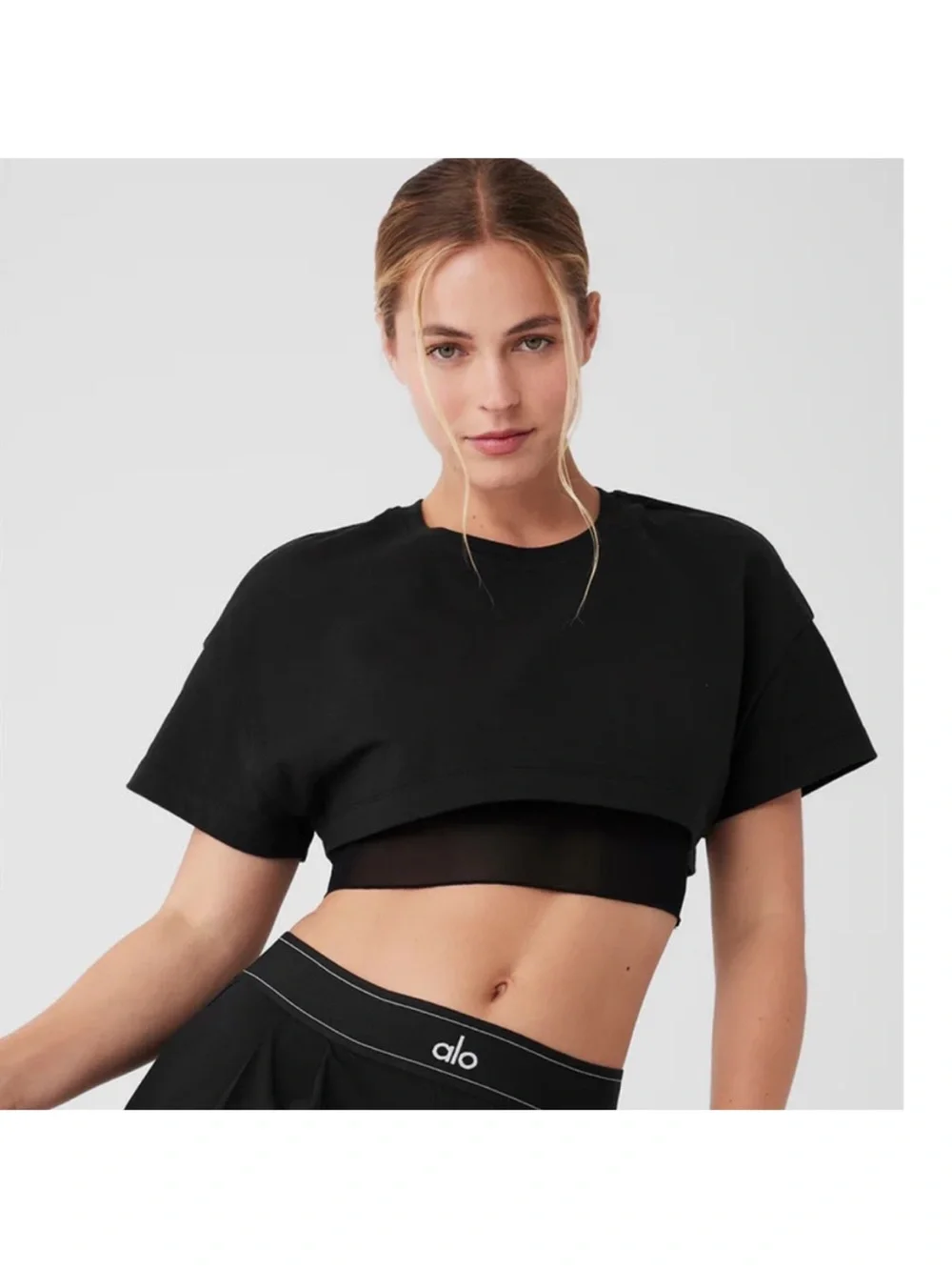 Alo Women's Black Cropped Layered Workout Top
